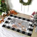 Dunzy 2 Pcs Christmas Welcome Mat Outdoor Reindeer Doormat 17x30 & Black White Plaid Entrance Rug 28x43 Non Slip Floor Mat Layered for Indoor Outside Xmas Elk Home Front Door Porch Entryway Decor (Let It Snow)
