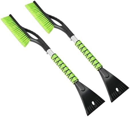 OUSHASAA 27" Snow Brush and Ice Scrapers for Car Windshield 2 Pack, Scratch-Free Bristle Head PVC Snow Brush & Foam Grip Window Snow Scraper Snow Removal Tool with Aluminum Body for Truck, SUV, Green