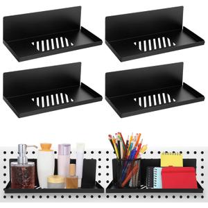 4 Pack Black Magnetic Shelves Organizer, 12x4.8x3.6 Inch Heavy Duty Steel Pegboard Spice Rack Tray for Kitchen Refrigerator Cabinet Whiteboard Office