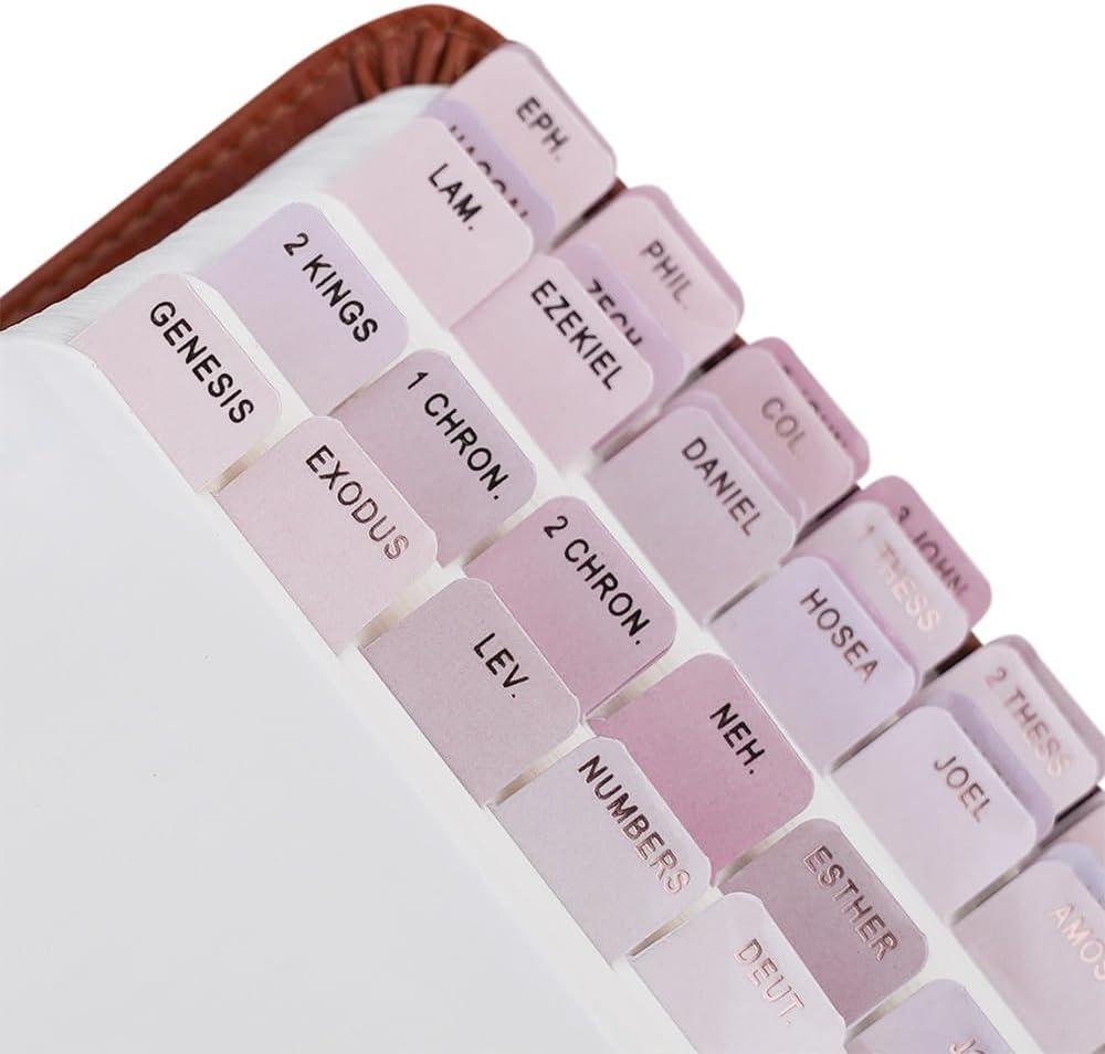 Idyllic Grace - Mini Bible Tabs, Rose Gold Foil Lettering, Journaling, Small Bibles, Study Tool, 90 Tabs, Old and New Testament, Christian, Catholic, Apocrypha, Index Tabs, Glossy Laminated - Elevated
