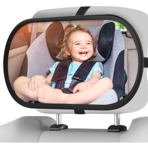 BOEYOS Baby Car Mirror, Safety Car Seat Mirror for Rear Facing Infant, Clear Wide View, 360Rotation, Easily Observe the Baby Move, Secure, Shatterproof, Crash Tested and Certified (Black)