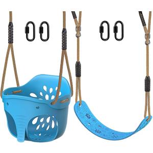 2Pcs High Back Full Bucket Toddler Swing Seat Set with Adjustable Height Rope 4.2 to 6.7 FT Soft Swing Seats Set for Kids- 600 LB Weight Capacity