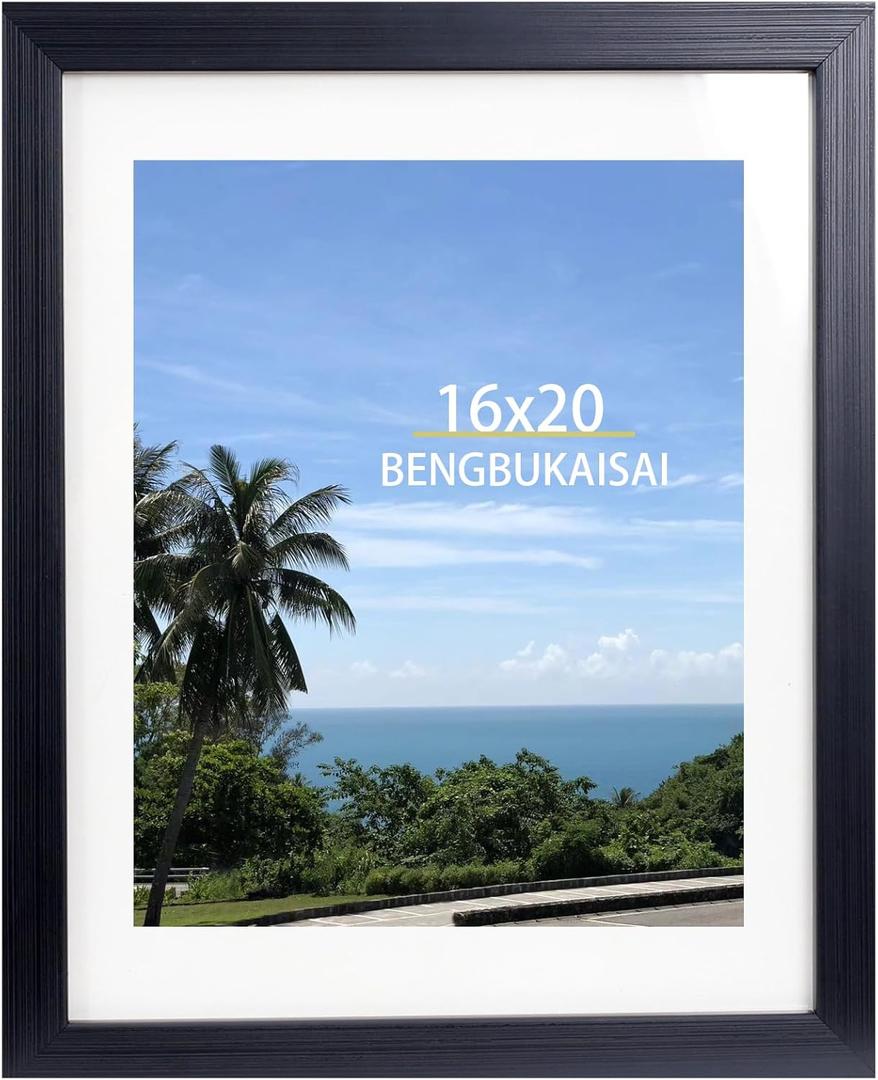 16x20 Picture Frame, Display Pictures 11x14 with Mat or 16x20 Without Mat, Wall Hanging Photo Frame,Black, 1 Pack