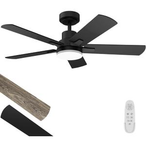 Ceiling Fan with Light 42-Inch, Remote Control Reversible DC Motors, 3CCT Dimmable Timer Noiseless, Black Ceiling Fan for Bedroom Living Room, Indoor&Outdoor ETL Listed