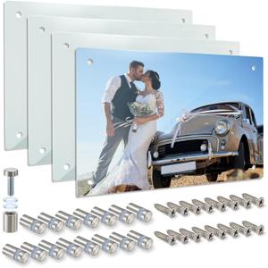 WRINGKIT 4 Pack Sublimation Glass Photo Blanks 7.87x11.8 Inch, Wall Mount Sublimation Photo Frame, 3.3mm Thick Tempered Glass Photo Sign Blank for DIY Printing, Room Home Decor