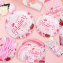 191Pcs Mother's Day Party Decorations Happy Mothers Day Party Supplies Tableware Set Include Paper Plates Napkins Cup Tablecloth Banner Best Mom Balloons Dinnerware for Mothers Day Serves 24 Guests