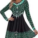 Women's St. Patrick's Day Long Sleeves Printed Irish Twirl Dance Dress (Large)