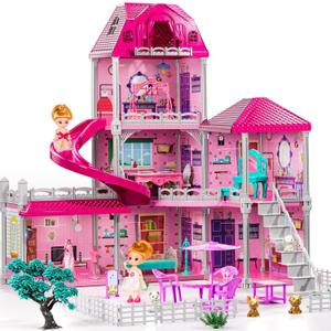 JUKUDAHU Girl House Toys for Girls 4-8, 3 Storey 6 Rooms Indoor Playset with Doll, Furniture and Accessories, Pretend Toddler Toy, Birthday Gifts for Girl Age 3-5 4-6 6-12