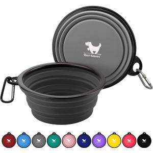 Collapsible Dog Bowls for Travel, 2-Pack Dog Portable Water Bowl for Dogs Cats Pet Foldable Feeding Watering Dish for Traveling Camping Walking with 2 Carabiners, BPA Free (grey&black)