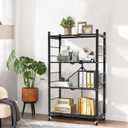 Himix Storage Shelves with 20 Hooks, 4-Tier Foldable Shelves for Storage, Folding Shelf Unit Pantry Shelves with Wheels, Metal Shelving Storage Rack Shelf for Kitchen Garage Home, Black - No Assembly