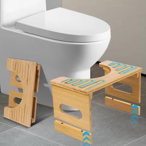 Bamboo Foldable Poop Stool - 7in & 9in Adjustable Heights for Adults & Kids - Non-Slip Layer for Toilet Use