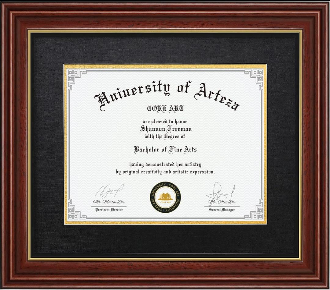 CORE ART Diploma Frame Display 11x14 Documents with Mat or 15x18 Pictures without Mat, Real Wood Wall Frame with Tempered Glass(Chocolate Brown), 15x18 for 11x14