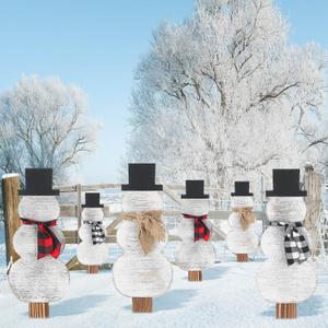 Amyhill 6 Pcs Wood Snowman Yard Stakes for Christmas Holiday Outdoor Farmhouse Snowman Decorations Xmas Garden Wooden Yard sign Decor with Stakes for Christmas Winter Lawn Patio Pathway Party Supplies