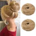 IOVOIMMSL 2PCS Small Cute Messy Bun Hair Piece for Thin Hair Women Mini Synthetic Curly Bun Scrunchies Updo Hairpieces Sandy Blonde