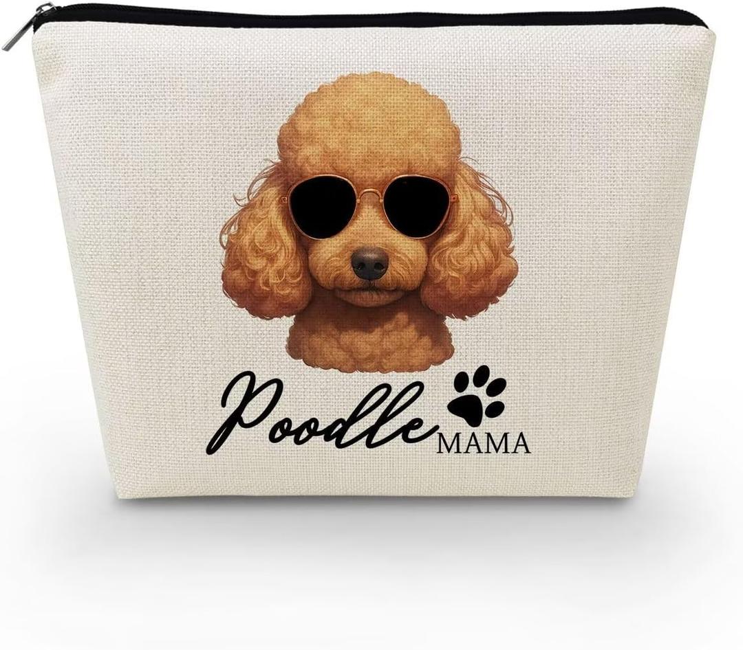 2 x Livel lhood Poodle Mom Makeup Bag Canvas Organizer Bag Toiletry Zipper Pouch Adorable Sunglasses Poodle Cosmetic Bag Present for Poodle Lovers Poodle Mom Women