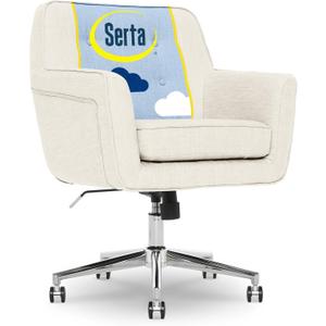 Serta Ashland Home Office Desk Chair with Button Tufted Mid-Back, Memory Foam Cushion and Padded Arms, Mid Century Modern Vanity Armchair with Wheels for Bedroom, Chrome Metal Base, Ivory (Ivory/Twill Fabric)