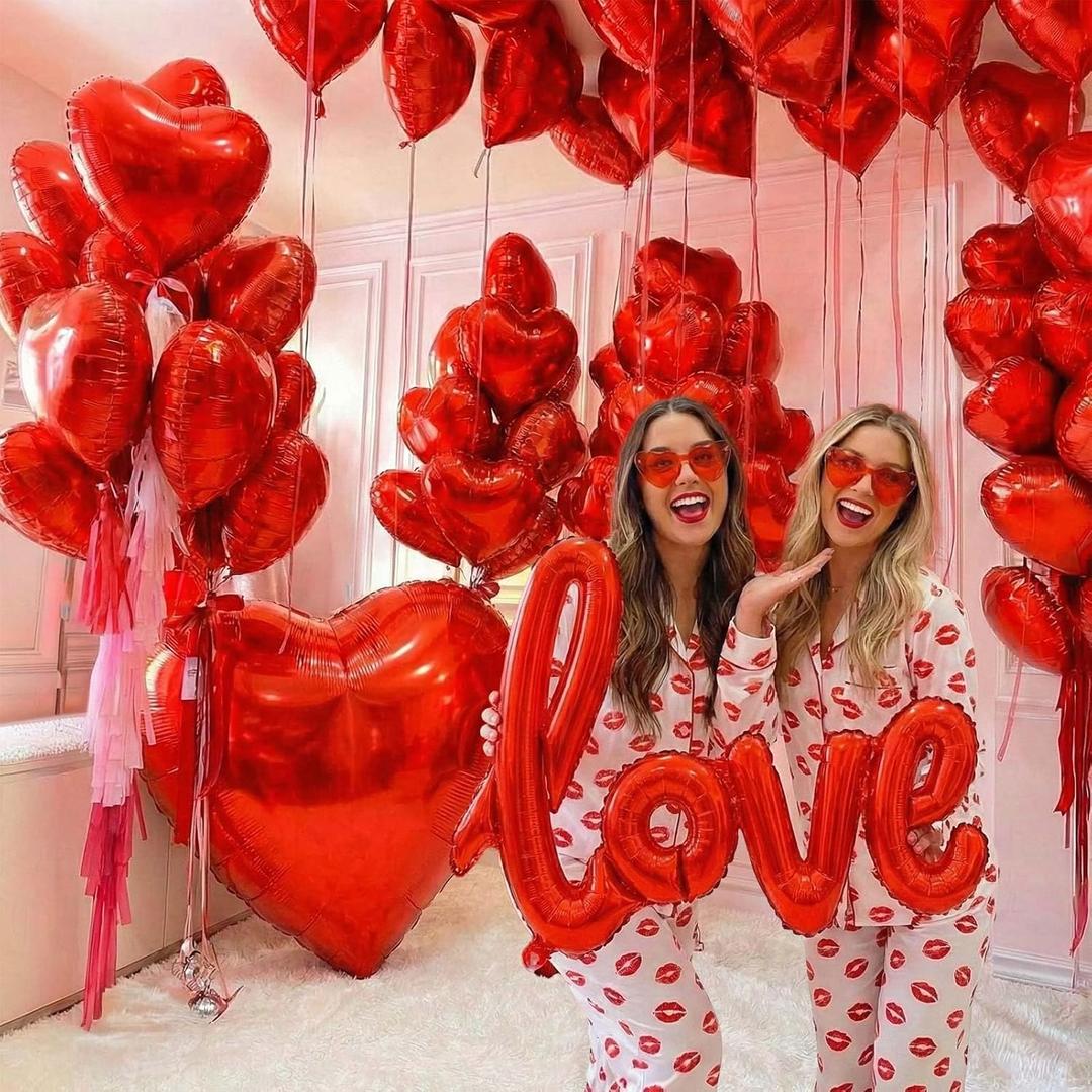 Valentines Day Balloons with Heart-Shape, love Foil Balloons for Romantic Special Night Decorations and WILL YOU BE MY GIRLFRIENDEngagements, Proposals, and Valentine's Day XXOO gals (Red)