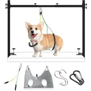 Dog Grooming Arm for Table, M Size, Adjustable 42" Height & 31"43" Width, H-Shape Stable Grooming Stand, Clamp Fits up to 2.76", with Hammock & 2 Nooses for Home Grooming & Nail Trimming