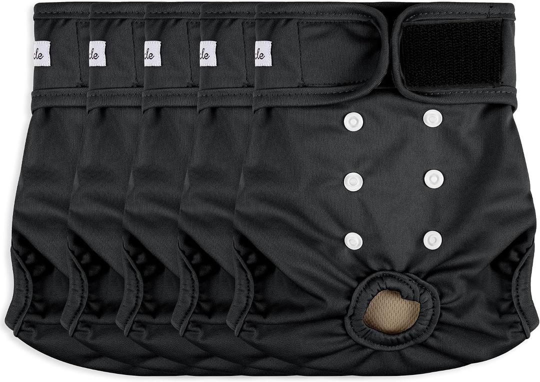 Female Dog Diapers 5Pcs - Premium Reusable Diapers for Doggie in Heat - Highly Absorbent Dog Diapers Female for Pet Incontinence with Adjustable Snaps, Black, XL