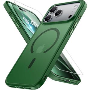 Miracase Magnetic for iPhone 17 Pro Case 6.3" with Screen Protector, [Compatible with MagSafe] Military-Grade Protection, Anti-Fingerprint, Slim Thin Phone Case for 17 Pro Cover, Dark Green