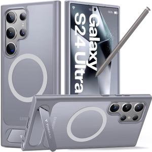 TORRAS Strong Magnetic & Seamless Stand for Samsung Galaxy S24 Ultra Case, Fit for MagSafe, Mil-Grade Drop Protection, Kickstand for Samsung Galaxy S24 Ultra Case, Translucent Back/Gray Edge