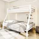 ikalido Metal Loft Bunk Bed Twin Over Full Size with Safety Guardrail and Ladder, No Box Spring Needed Space Saving Bedroom Furniture, Cream White