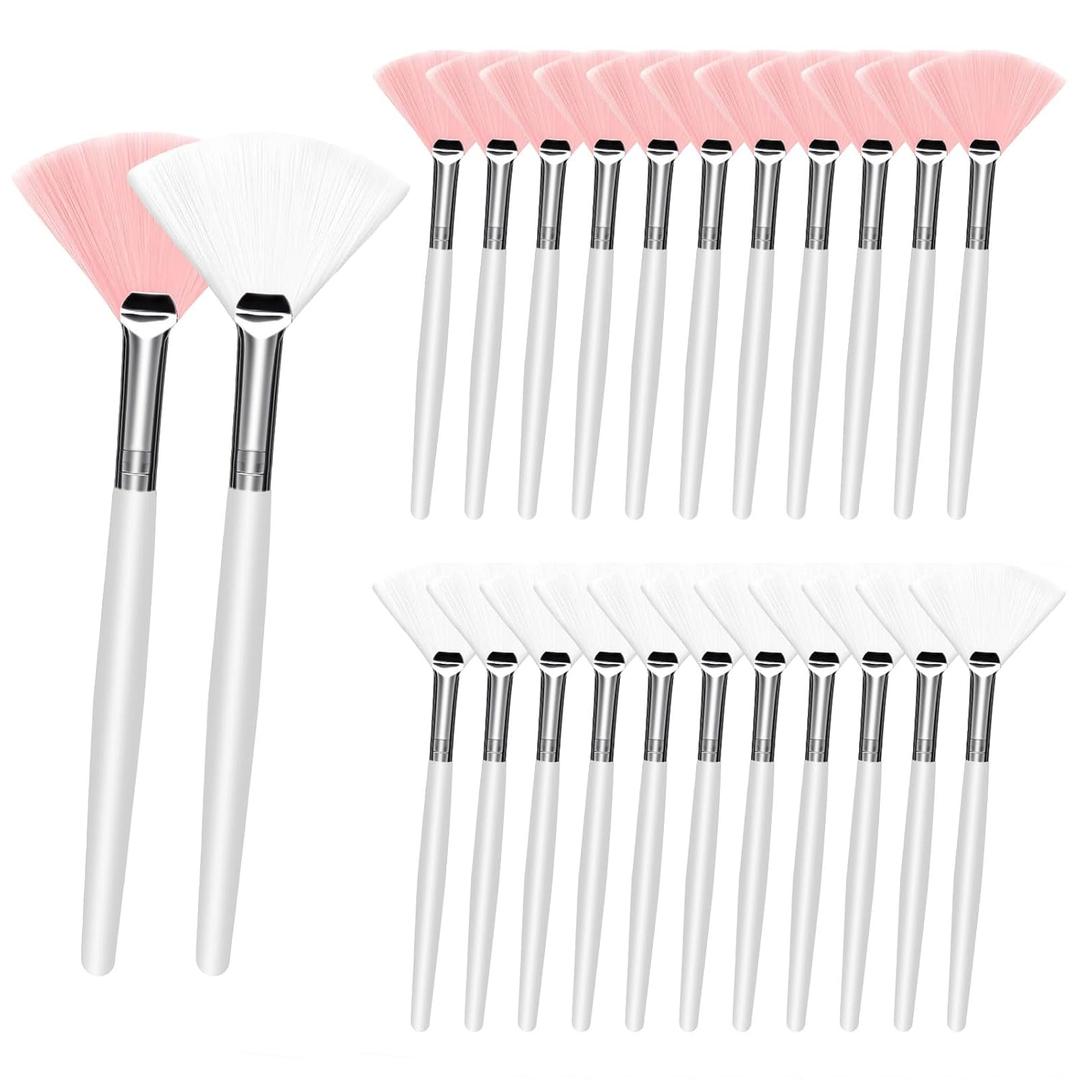 24 Facial Brushes & Esthetician Brush, Soft Fan Brushes as Face Mask Applicator, Brushes Makeup Tool, Facial Mask Brush for Sensitive Skin, for Facial Brushes Esthetician Use in Spa & Home(White&Pink)