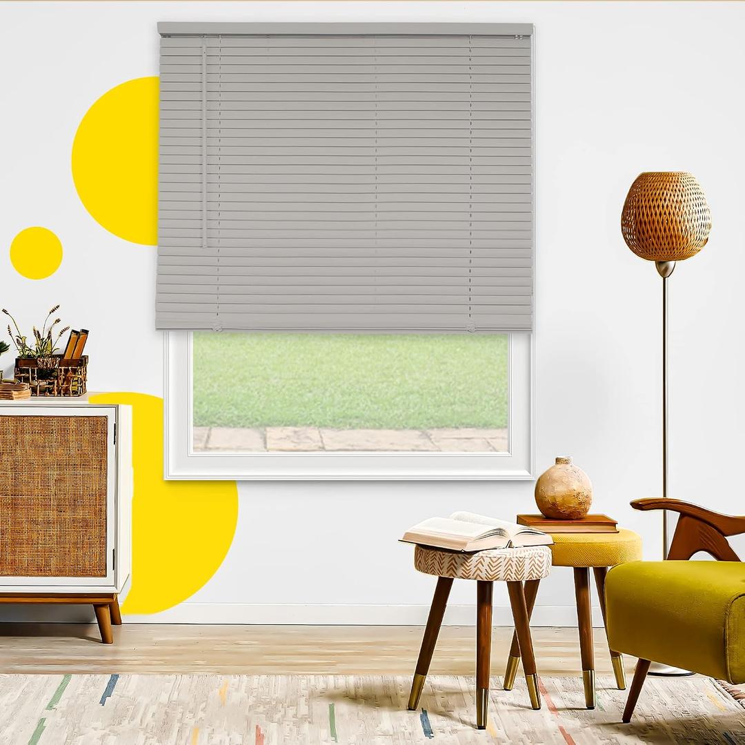Cordless Mini Blinds, Light Filtering & Room Darkening Horizontal Window Blind for Indoor Windows, Grand Grey, 24" W x 48" H by YELLOW BLINDS