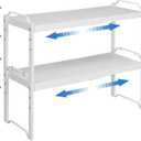 Set of 2 Expandable Kitchen Cabinet Shelves Organizers, Stackable Adjustable Small Storage Shelf Rack Stand For Pantry Cabinet Cupboard Kitchen Counter Organization, 22 lbs Capacity, Length:20.5" (White)