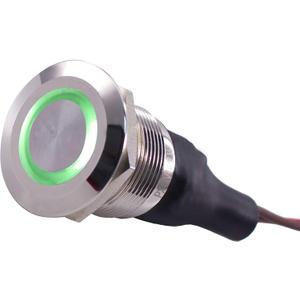 Anti-Vandal LED Switch Prewired (25mm, Silver Housing, Green LED)