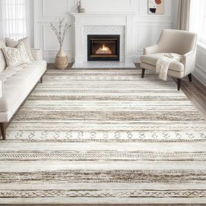 Tortania Area Rug Living Room Rugs - 8x10 Washable Large Soft Neutral Boho Moroccan Bohemian Farmhouse Rug Indoor Floor Carpet for Bedroom Under Dining Table Home Office Decor - Cream Brown
