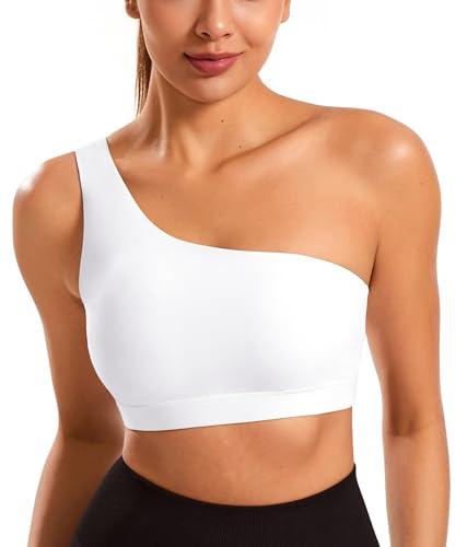 Smooth Sports Bras for Women One Shoulder Low Impact Asymmetrical Workout Tops Padded Yoga Right Shoulder Strap Bra White, S