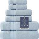 COZYART Light Blue Towel Sets for Bathroom 6Pcs, Turkish Cotton Bath Towel Set Soft Highly Absorbent and Durable 650 GSM Luxury Bathroom Sets with 2 Bath Towels, 2 Hand Towels, 2 Washclothes, 6 Piece Towel Set