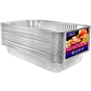 Aluminum Deep Foil Pans Full Size, Large Disposable Roasting & Baking Pan, 21"x13" (20 Pack) Extra Heavy Duty Chafing Trays for Hotels, Restaurants, Caterers, Steam Table, Buffets & Bakeware