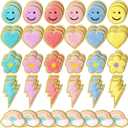 Hanaive 80 Pcs Chenille Letter Patches Self Adhesive Iron on Patch 3D Cute Embroidered Rainbow Smile Face Heart Applique Sewing Badges Patch for Fabric Clothing Jacket DIY(Pastel,Cute)