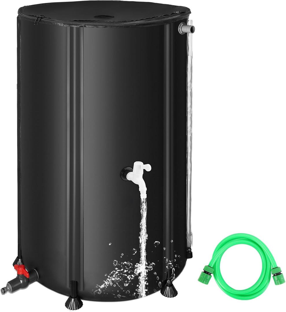 FAMIROSA 100 Gallon / 378L Collapsible Rain Barrel, Foldable PVC Rain Barrels to Collect Rainwater from Gutter, Portable Water Storage Tank Container with Hose Spigot, Water Catcher Collector Black