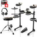 Donner DED-80 Electric Drum Kit with 4 Quiet Mesh Pads, 180+ Sounds, 30 Demo Songs, 10" Cymbals, 2 Pedals, Throne, Headphones, Sticks, USB MIDI, Melodics Lessons, White