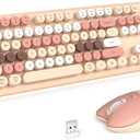 Wireless Keyboard and Mouse, Full Size Typewriter Keyboard and Cute Cat Shape Design Mouse Combo for Windows 7/8/10, Laptop, Desktop, PC, Computer (Milk Tea) 