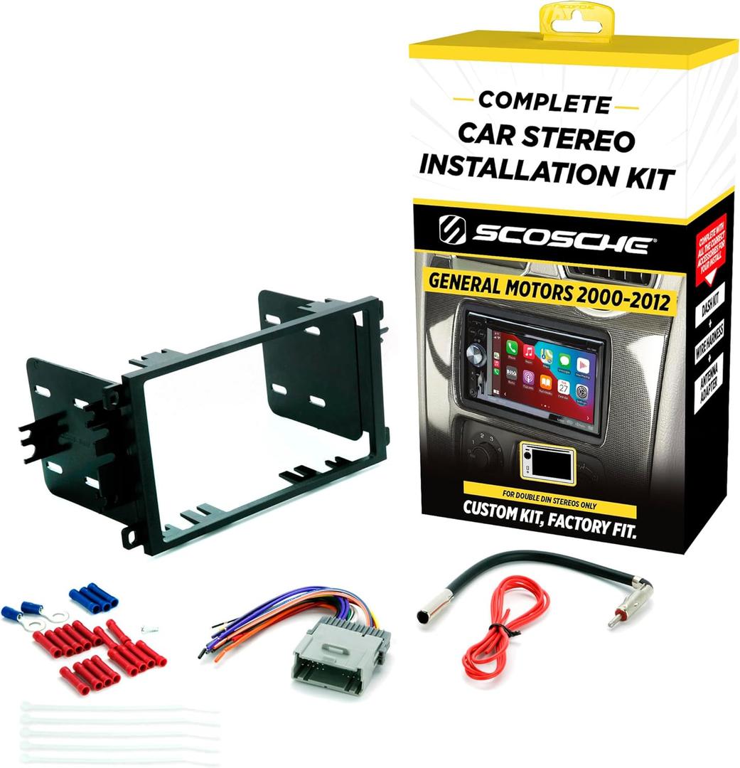 Scosche ICGM8BN Double DIN Radio Installation Dash Kit Compatible with Select 2000-2012 General Motors Vehicles - Complete Basic Aftermarket Car Stereo Install Kit- See Fit Guide Image for Vehicles