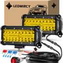 7 Inch LED Light Bar Kit with Round Toggle Switch Wiring Harness 2 Lead Yellow LED Pod Light Triple Rows Spot Flood Combo Beam Waterproof Off Road Lights for Truck Boat ATV SUV UTV, Yellow