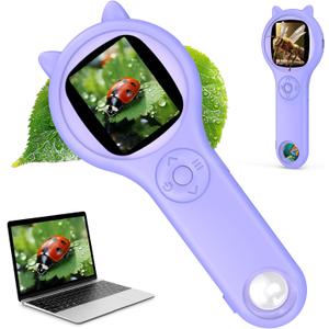 Microscope for Kids, Mini Pocket Handheld Kid Microscope for Toddlers, Educational Science Kit Digital Microscope Toys, Christmas Birthday Gifts Toys for 3 4 5 6 7 8 9 10 Year Old Girls - Purple