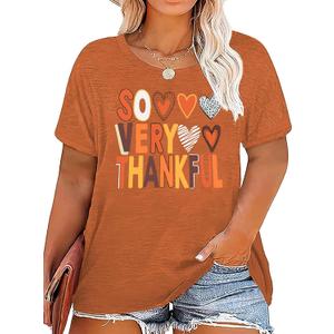 Women Plus Size Thanksgiving Shirt Thankful T Shirt Happy Thanksgiving Gift Tees Casual Fall Short Sleeve Tee Tops (XX-Large, Orange-001)