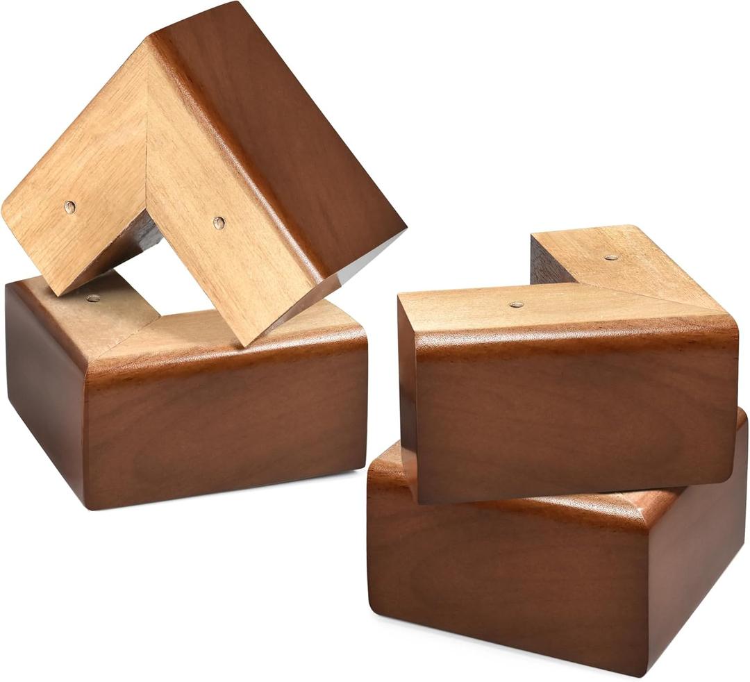 AORYVIC Solid Wood Legs for Furniture, L-Shaped Bed Risers, 3 inch Furniture Legs for Sofa Couch Dresser Cabinet Table, Couch Sofa Feet, Furniture Risers, Bed Lifters 4 Pack (Brown)