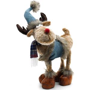 Christmas Reindeer Gnome Plush for Home Decor, Xmas Deer Elk Gnome Figurine Ornaments, Handmade Christ Moose Swedish Santa Decoration for Home Office Tabletop Blue
