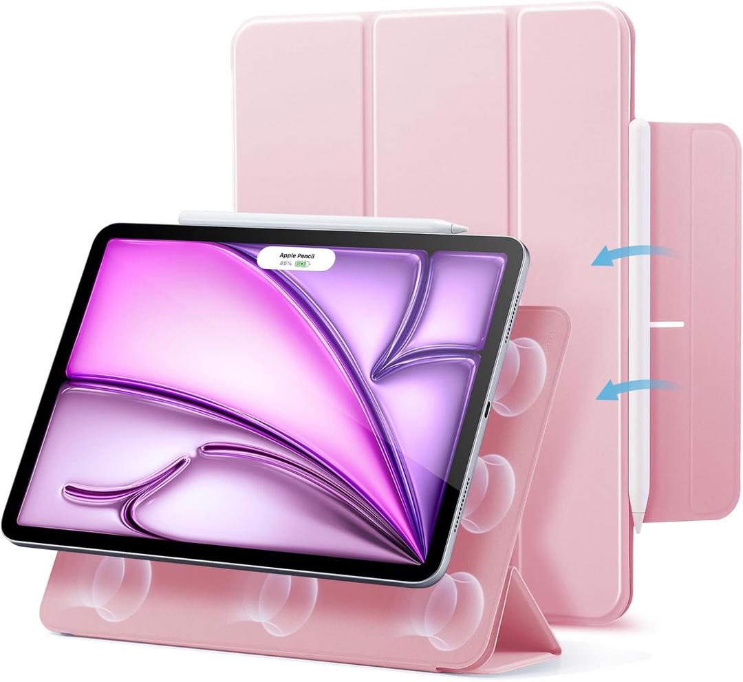 ESR for iPad Pro 11 Inch Case (M5/M4) 2025/2024, Strong Magnetic Attachment, Slim Trifold Stand Case, Supports Pencil Pro and Pencil(USB-C), Tough Protection, Auto Sleep/Wake, Rebound Series, Pink