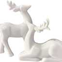 Porcelain Christmas Reindeer Figurines, Pack of 2 Mini Animal Reindeer Decor Deer Statues Sculpture Tabletop Ornaments for Cabinet Mantel Shelves Fireplace Home Dcor Accents Collectible Figurines
