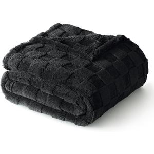 Exclusivo Mezcla Fleece Throw Blanket for Couch,Super Soft and Warm Lightweight Checkered Pattern Blankets for All Seasons, 50x60 Inches, Black