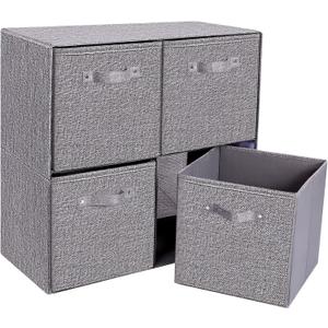 Linen Cube Organizer Shelf with 4 Bins Fabric Cube Storage Organizer with Handle Collapsible Cubbie Shelf for Dorm Storage Under Bed Organizing Shelves Bedroom Office(Grey)