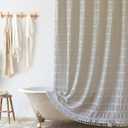 Siiluminisoy Long Shower Curtain 72 x 78 Inch Beige Shower Curtain Fabric Striped Cotton Blend Thick Modern Farmhouse Shower Curtains for Bathroom Vintage Decor, Cream