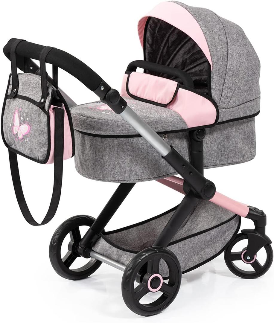 Bayer Pram Xeo Baby Doll Stroller, Convertible Doll Pram for Dolls Up to 20 inch